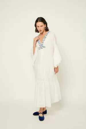 DRESS LONG NEW ALL OVER L/S RUFFLES - WHITE CIEL