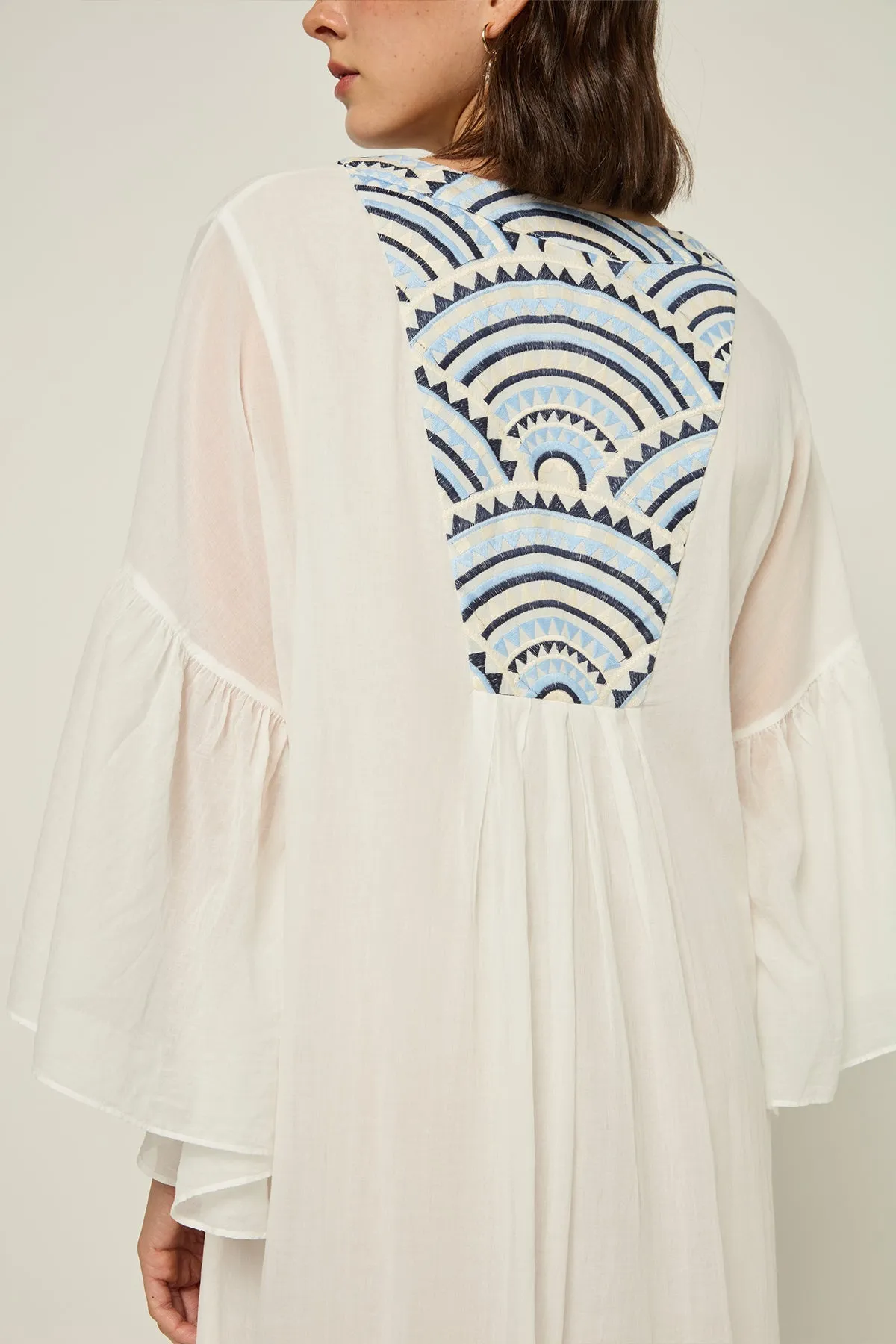 DRESS LONG NEW ALL OVER L/S RUFFLES - WHITE CIEL