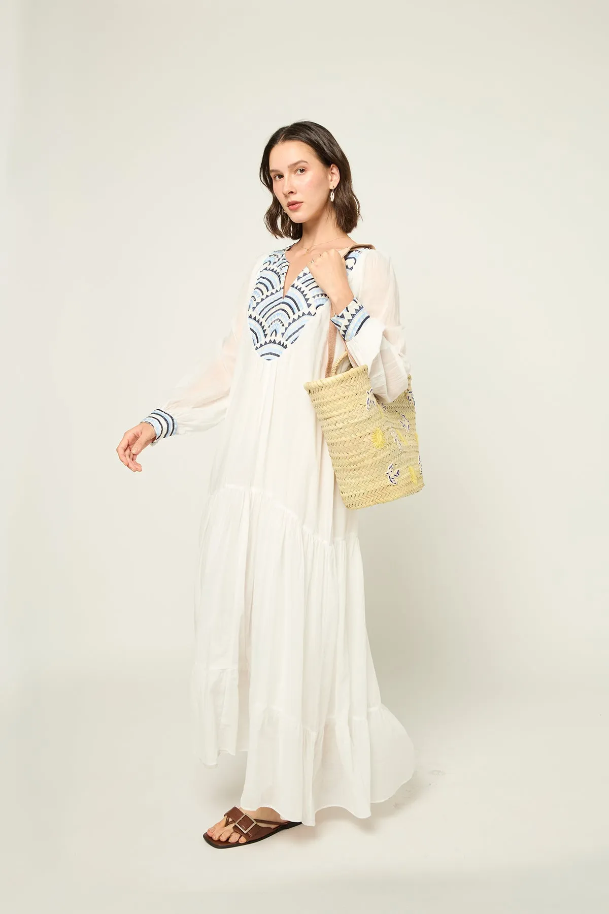 DRESS LONG NEW ALL OVER L/S - WHITE CIEL