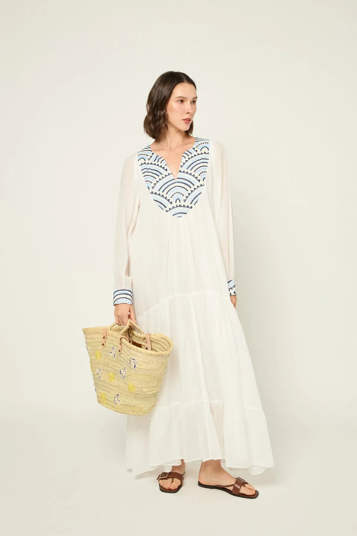 DRESS LONG NEW ALL OVER L/S - WHITE CIEL