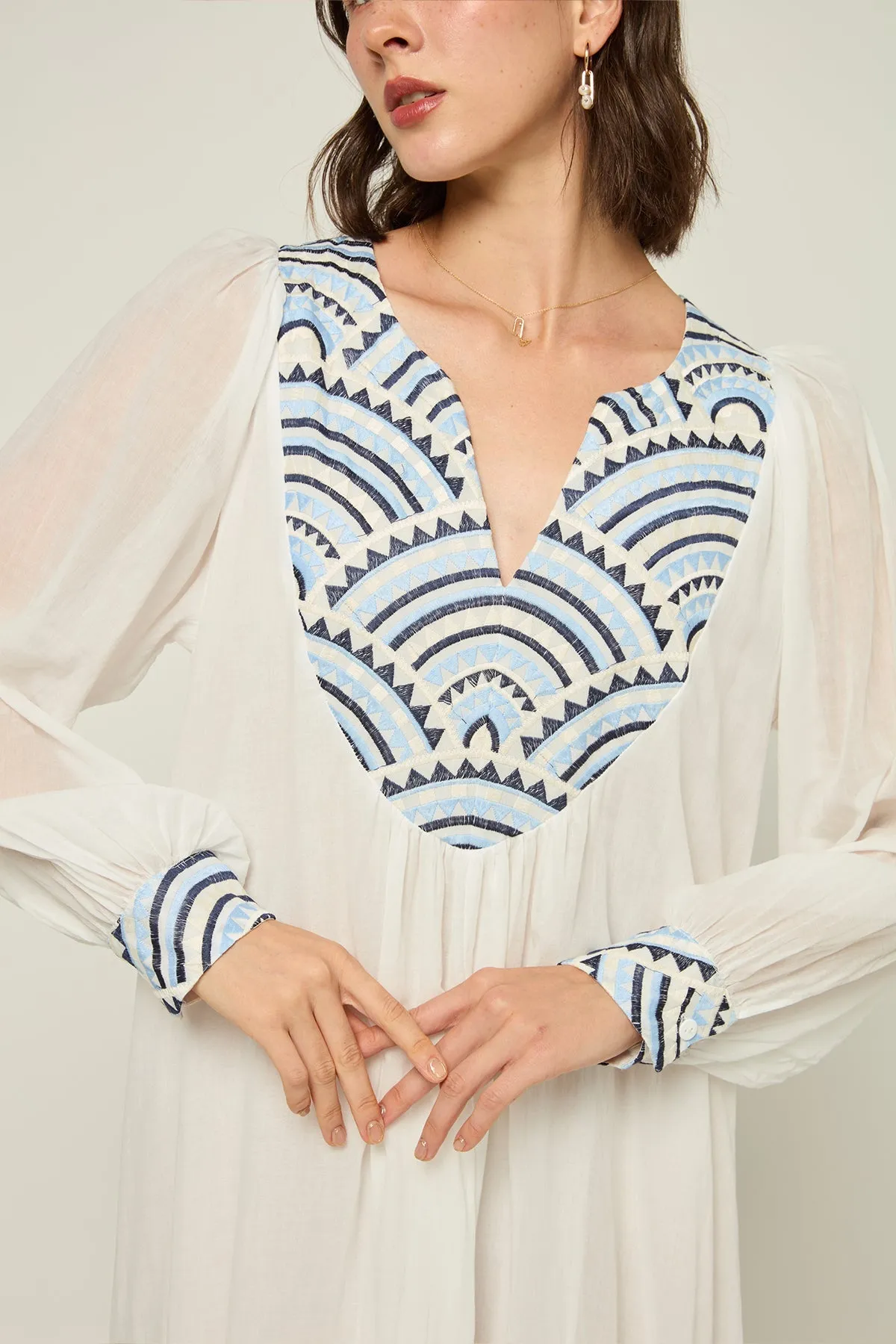 DRESS LONG NEW ALL OVER L/S - WHITE CIEL