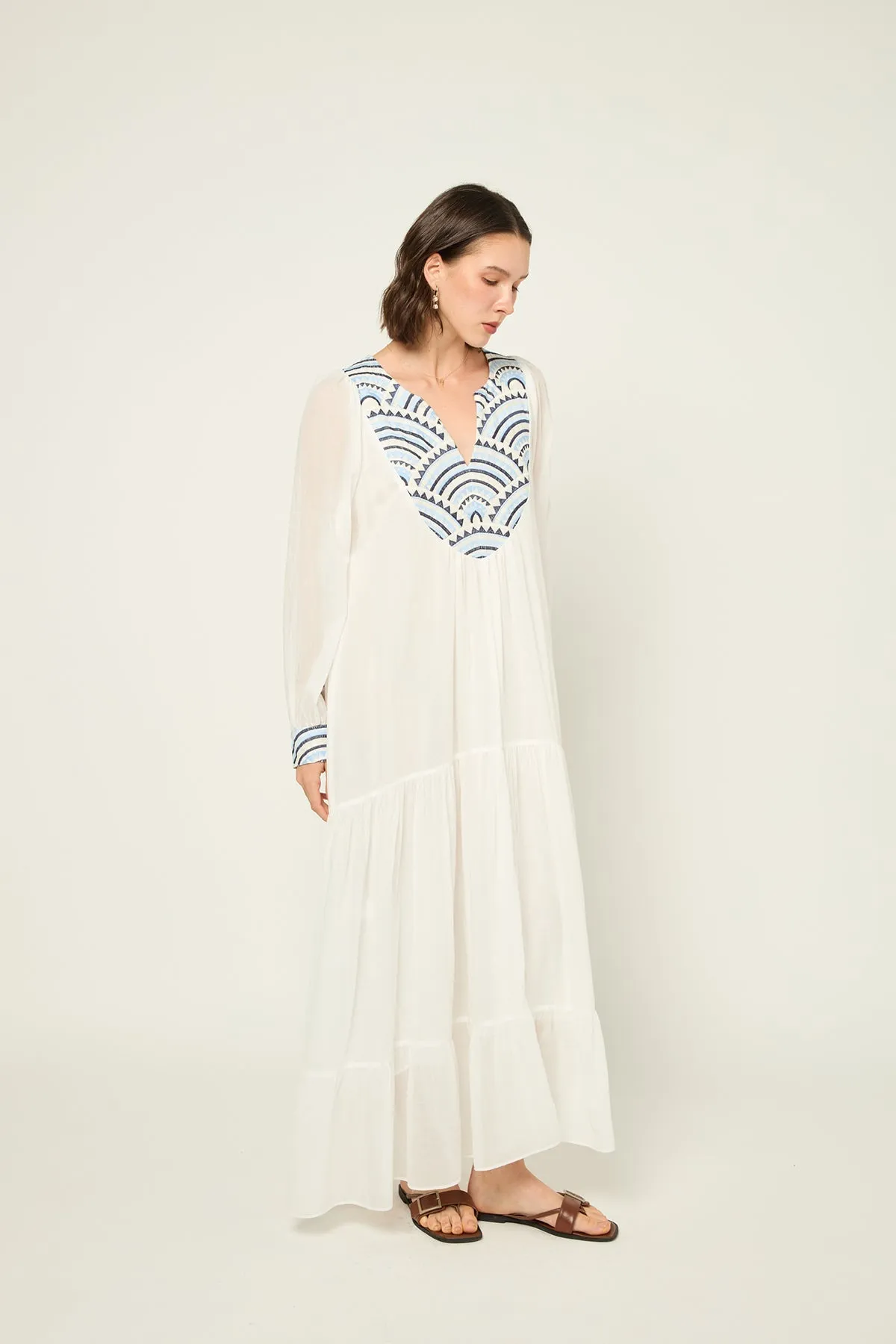 DRESS LONG NEW ALL OVER L/S - WHITE CIEL