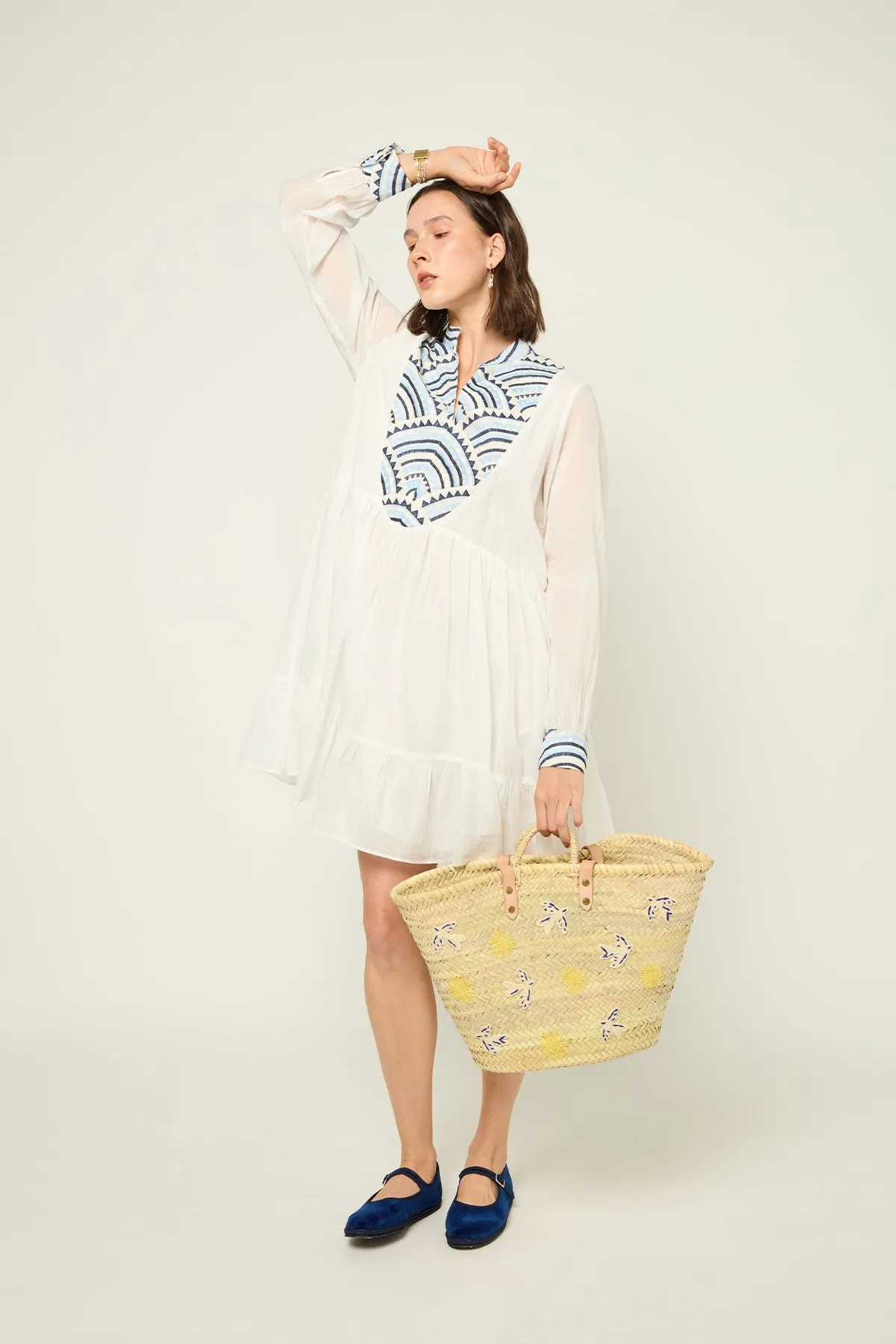 DRESS SHORT NEW ALL OVER L/S - WHITE CIEL