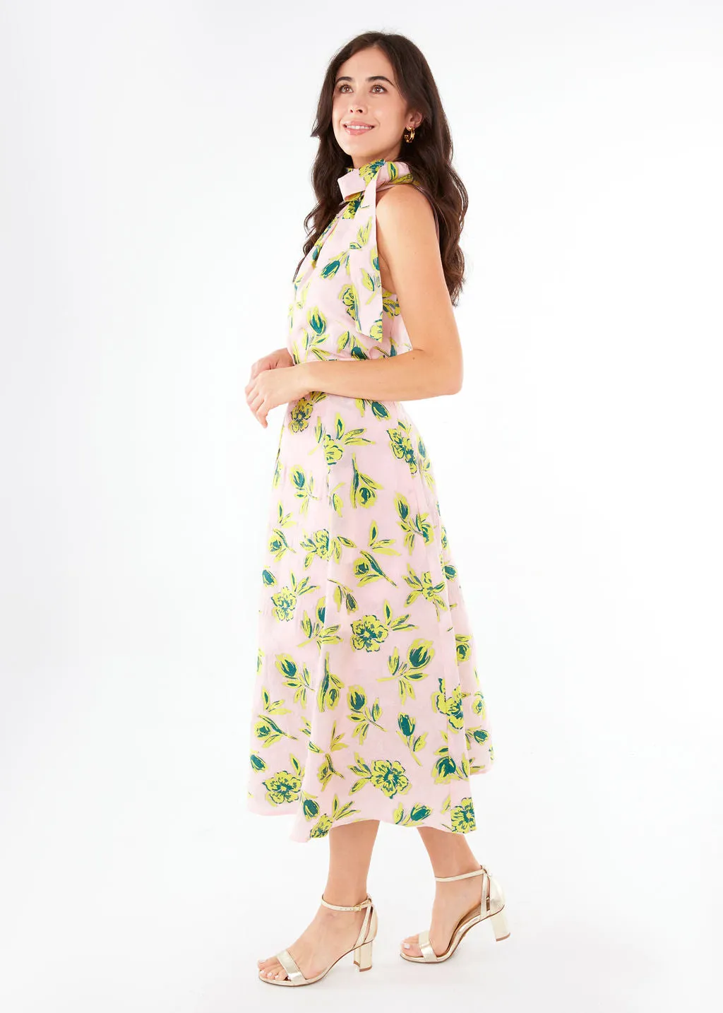 Eden Midi Skirt Pink Tropical Tulip Jacquard