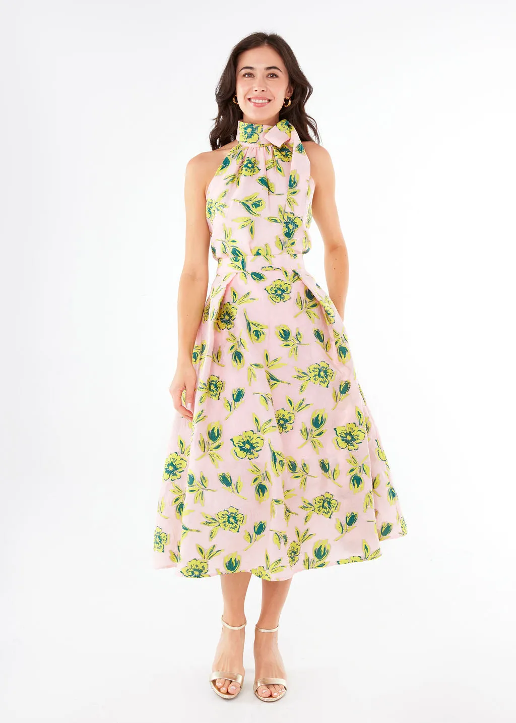 Eden Midi Skirt Pink Tropical Tulip Jacquard