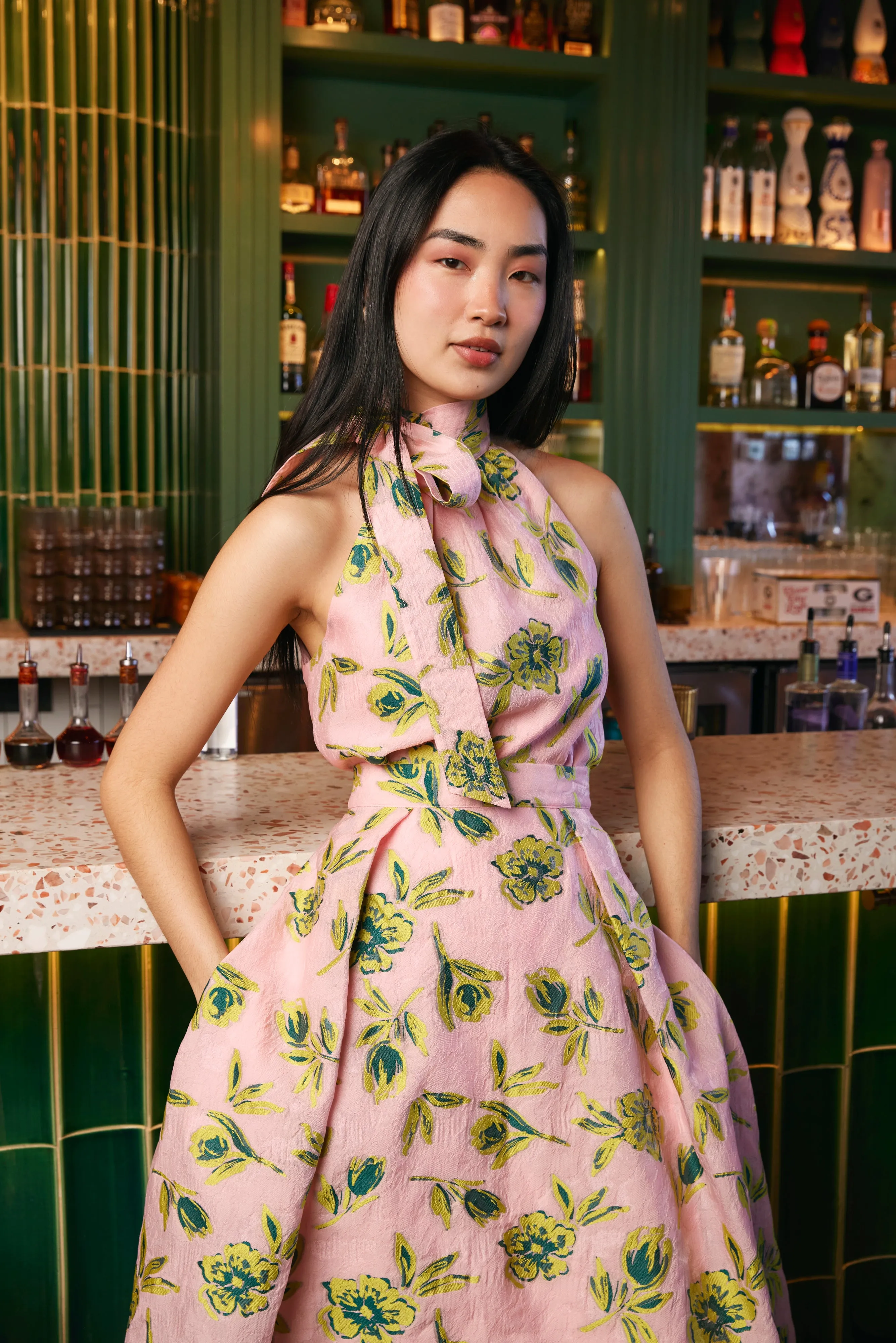 Eden Midi Skirt Pink Tropical Tulip Jacquard