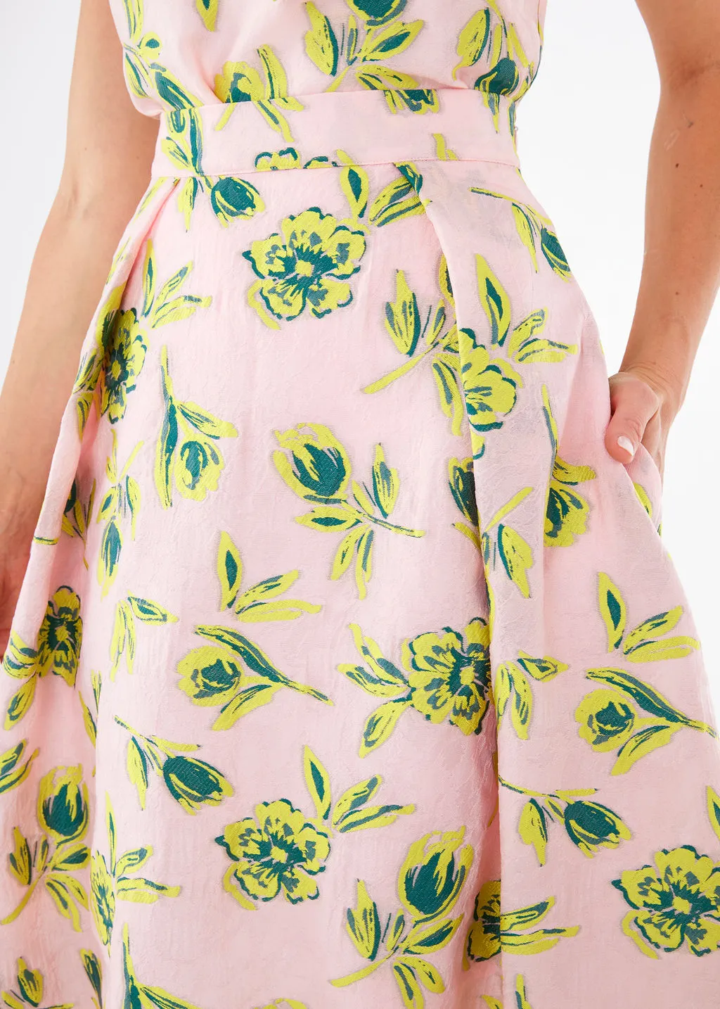 Eden Midi Skirt Pink Tropical Tulip Jacquard