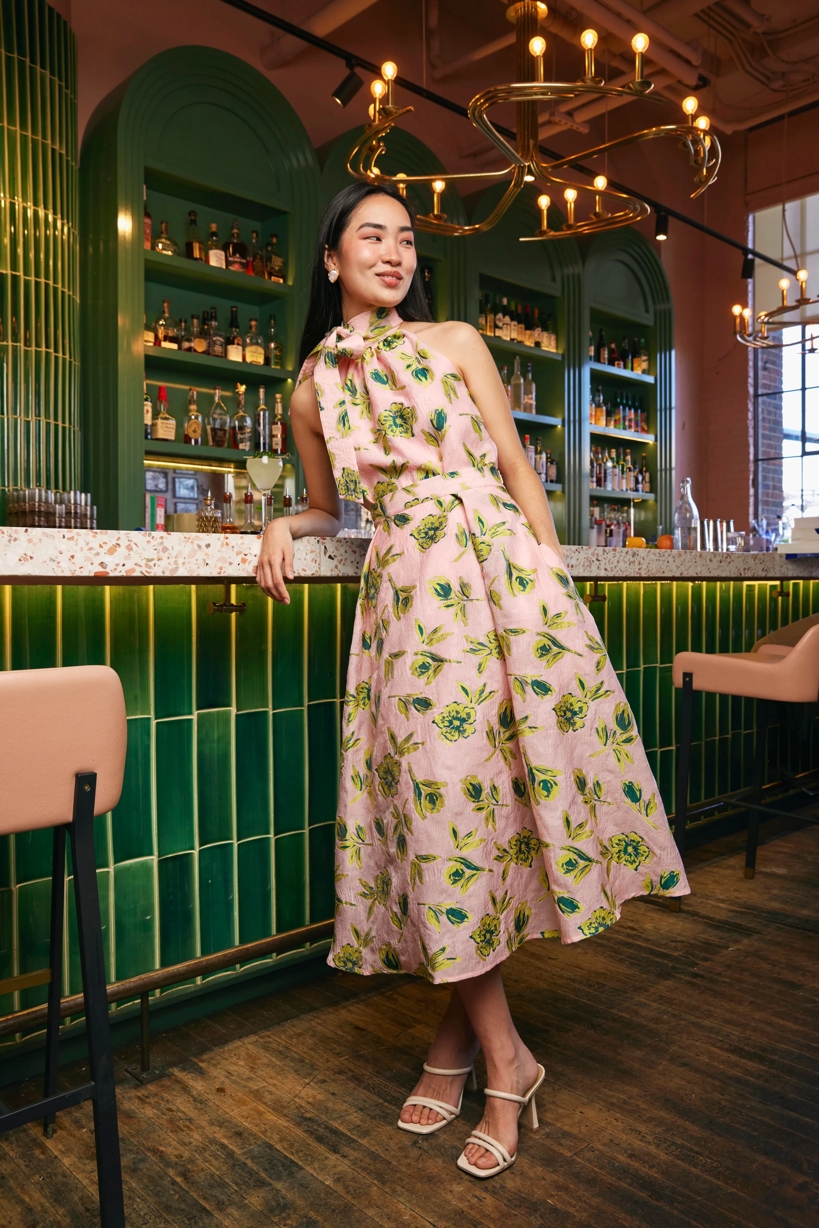 Eden Midi Skirt Pink Tropical Tulip Jacquard