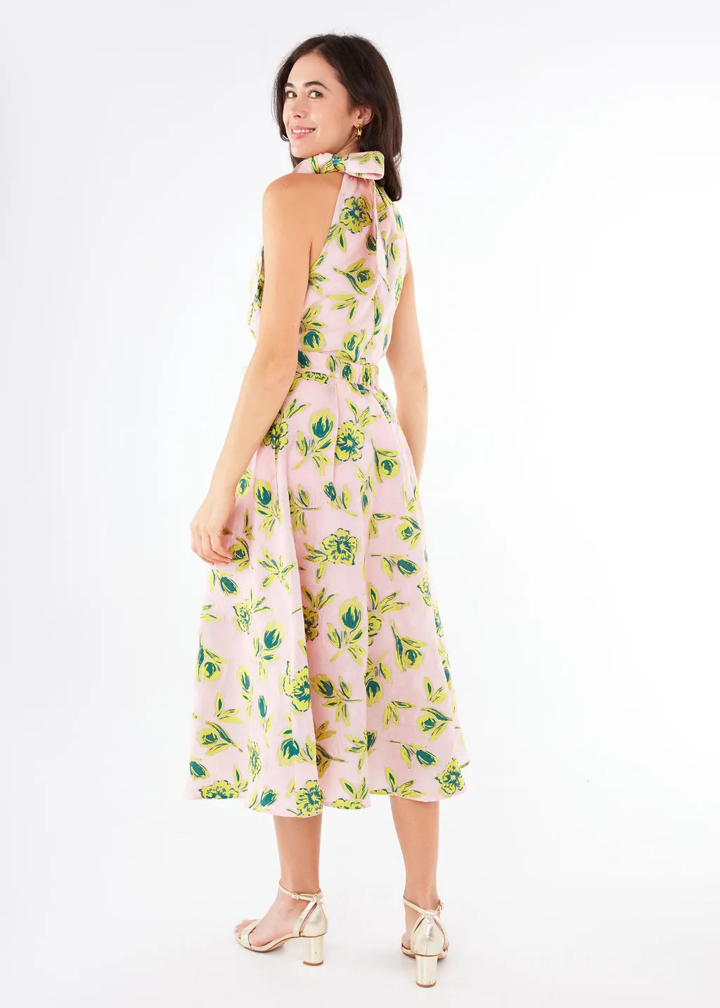Eden Midi Skirt Pink Tropical Tulip Jacquard