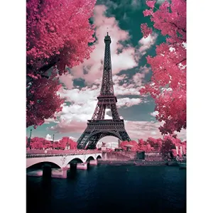 Eiffel Tower Paris at Dusk, 5D Full Drill Diamond Art, Round Diamond Painting Kit