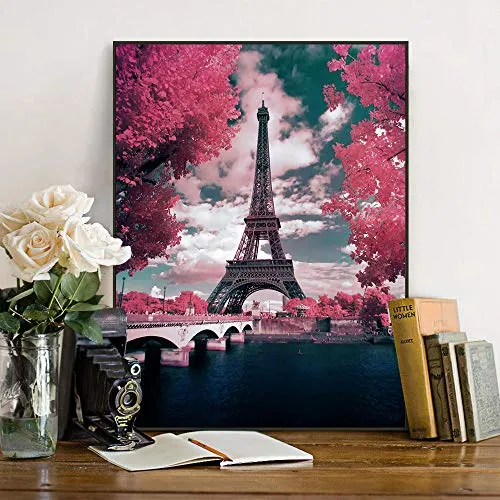 Eiffel Tower Paris at Dusk, 5D Full Drill Diamond Art, Round Diamond Painting Kit