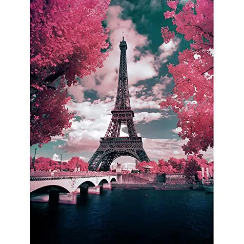 Eiffel Tower Paris at Dusk, 5D Full Drill Diamond Art, Round Diamond Painting Kit