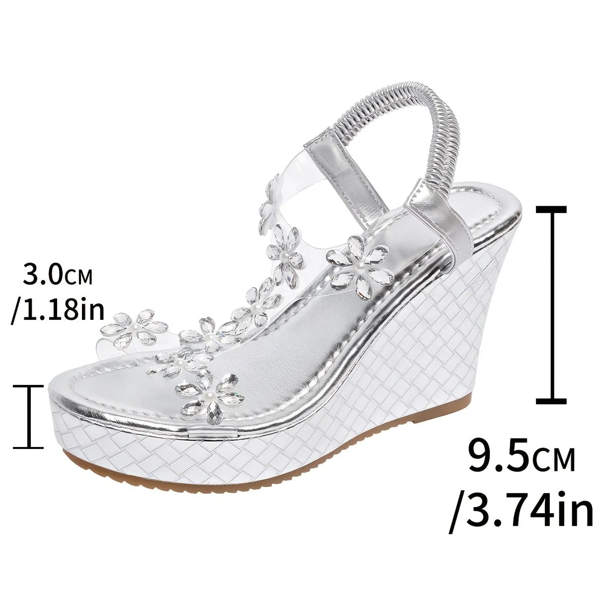 Elegant Rhinestone Floral Wedge Sandals