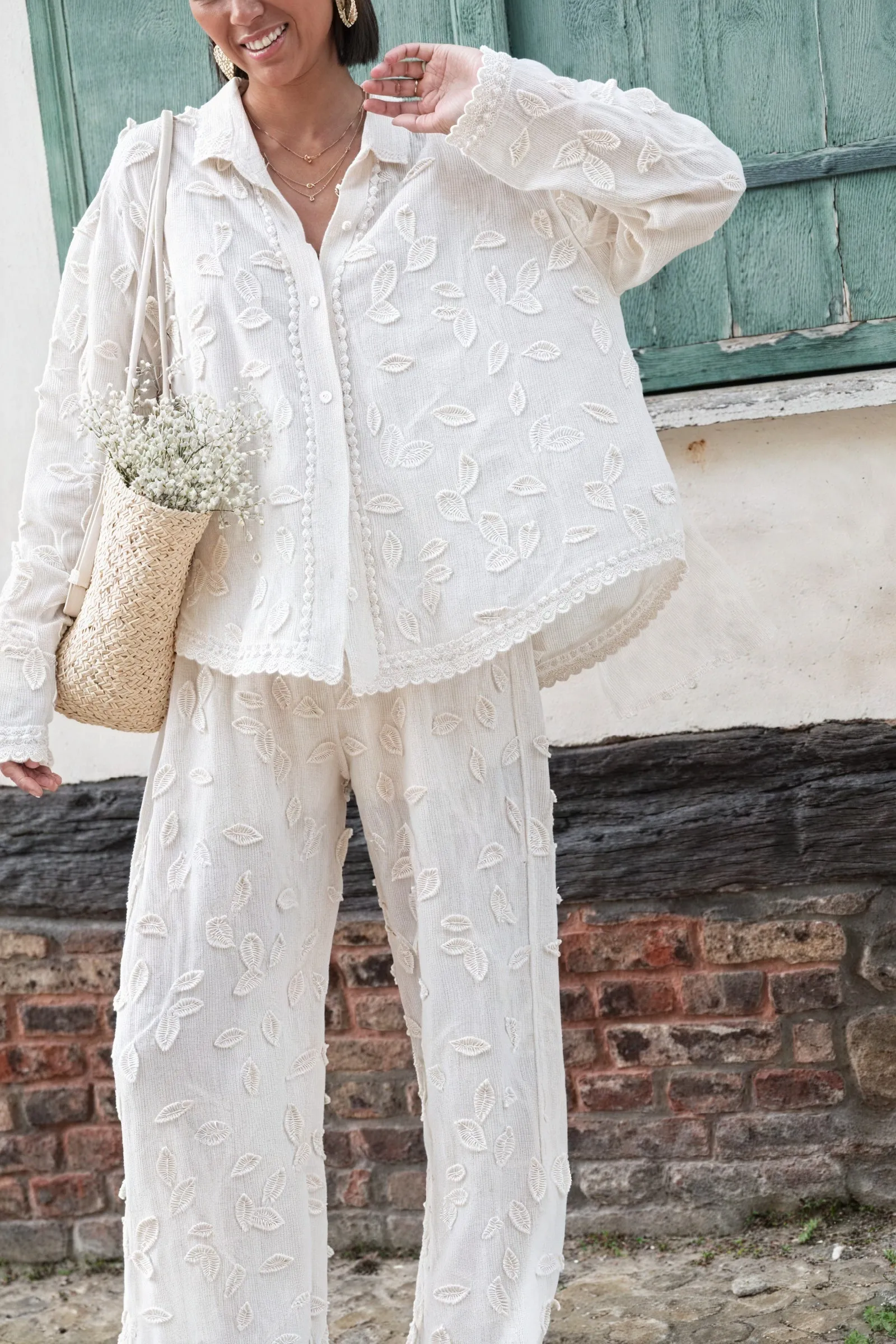 Embroidered Linen Two-Piece Set