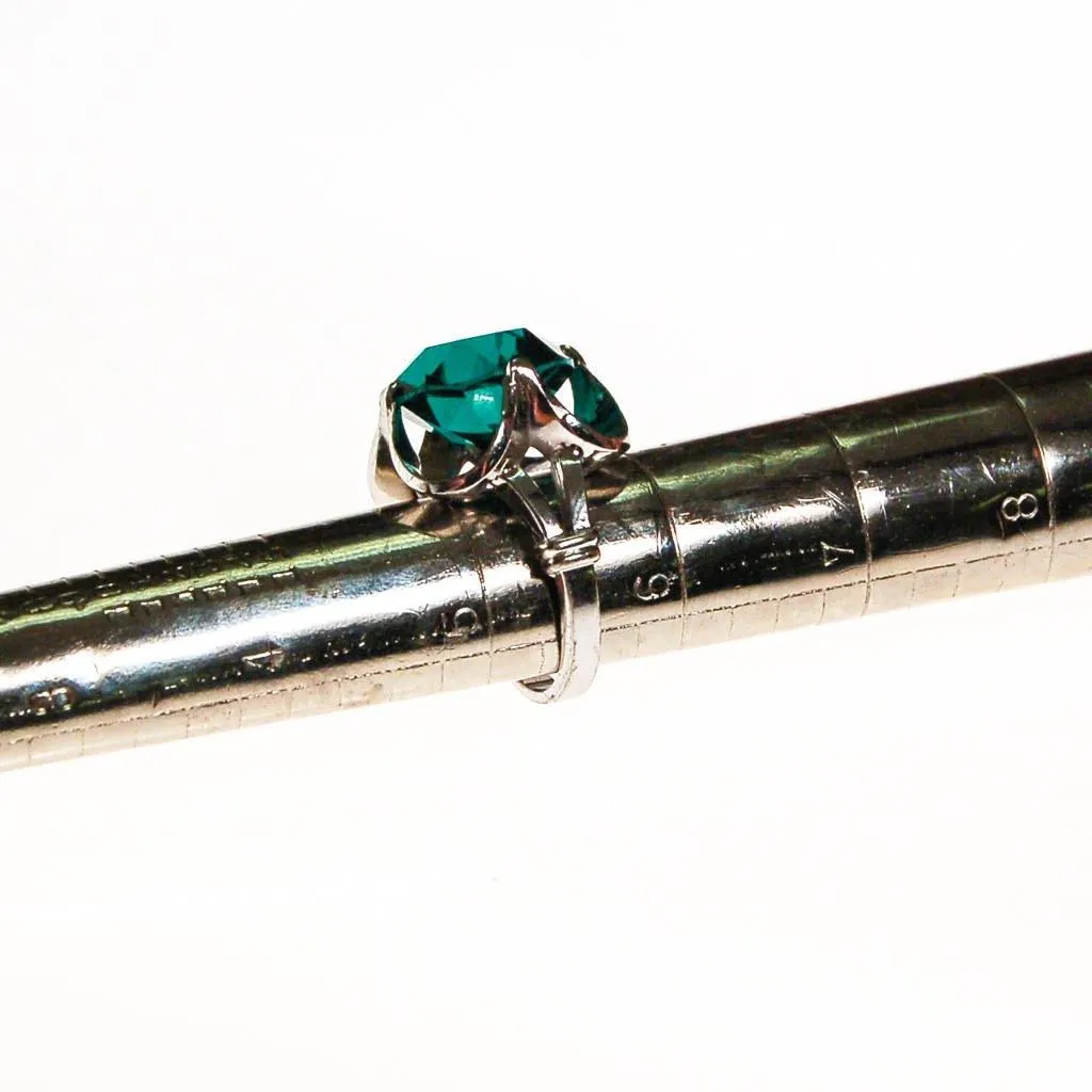 Emerald Green Crystal Statement Ring set in Sterling Silver