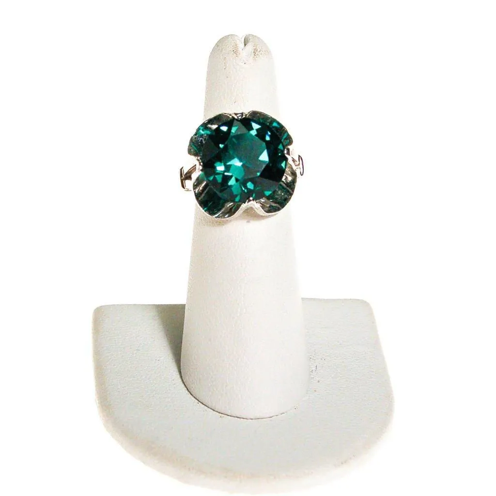 Emerald Green Crystal Statement Ring set in Sterling Silver