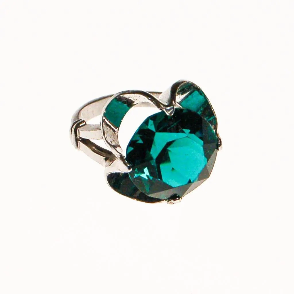 Emerald Green Crystal Statement Ring set in Sterling Silver