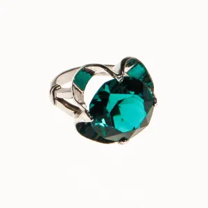 Emerald Green Crystal Statement Ring set in Sterling Silver