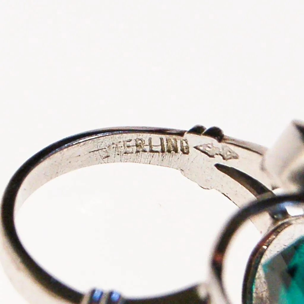 Emerald Green Crystal Statement Ring set in Sterling Silver