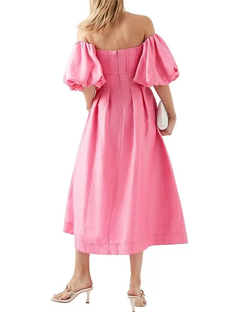 Eugenie Off Shoulder Midi Dress | French Rose Pink