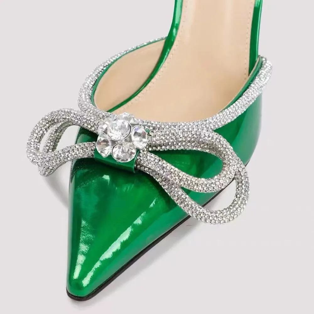 Europe and The United States 2023 New Bow Rhinestone Buckle Pointed Toe Shoes Stiletto Women's Slippers