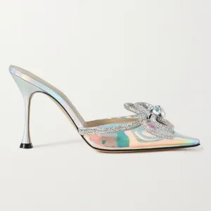 Europe and The United States 2023 New Bow Rhinestone Buckle Pointed Toe Shoes Stiletto Women's Slippers