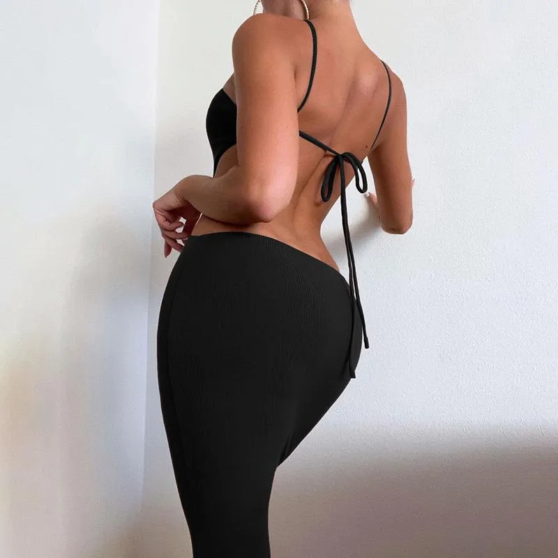 European and American Style New Spring and Summer New Women's Clothing Sexy Backless Lace up Halter Sheath Slim Temperament Dress Women