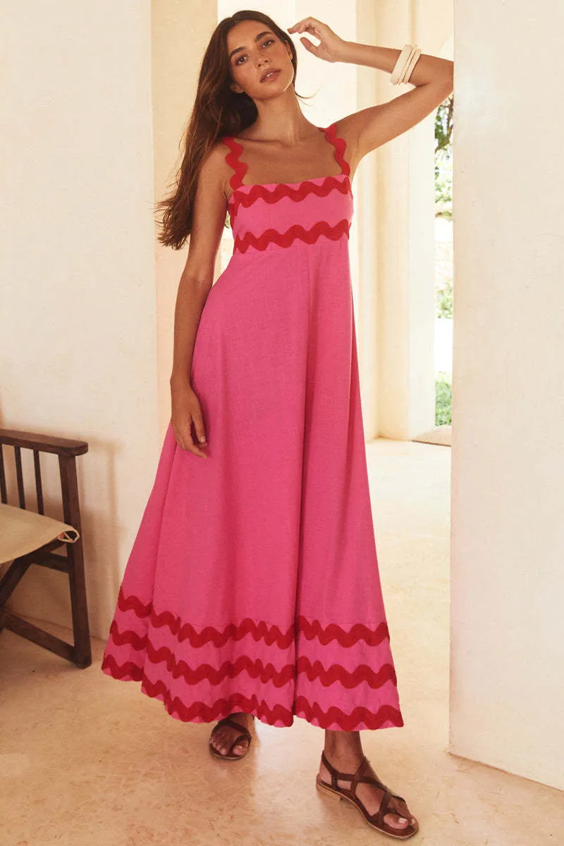 European and American Women's Clothing 2025 Spring/Summer New Suspender Long Dress Fashion Temperament Printed Long Dress