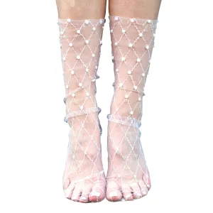 Fairycore Pearl Lace Bride Socks