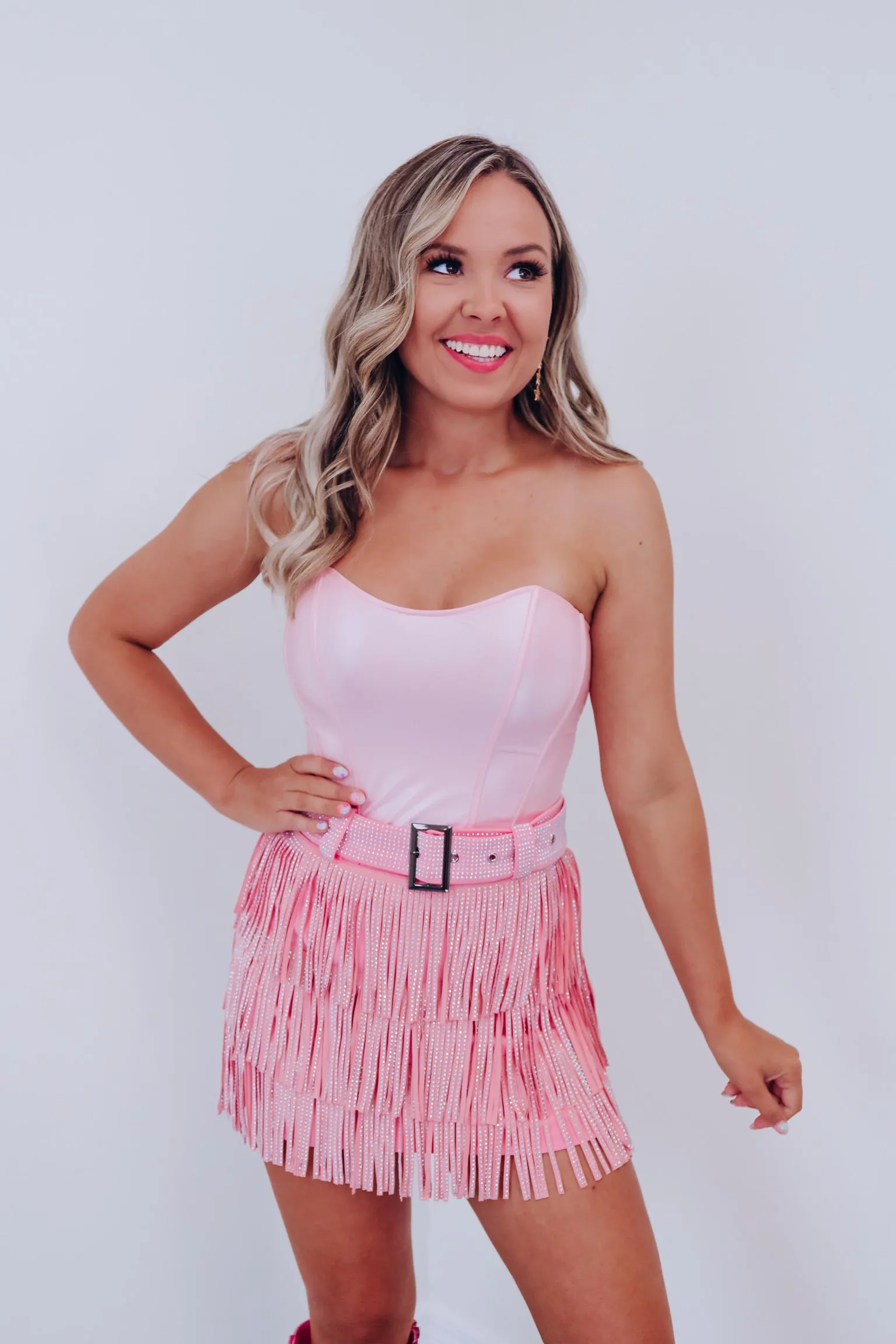 Farah Faux Leather Corset Top - Pink