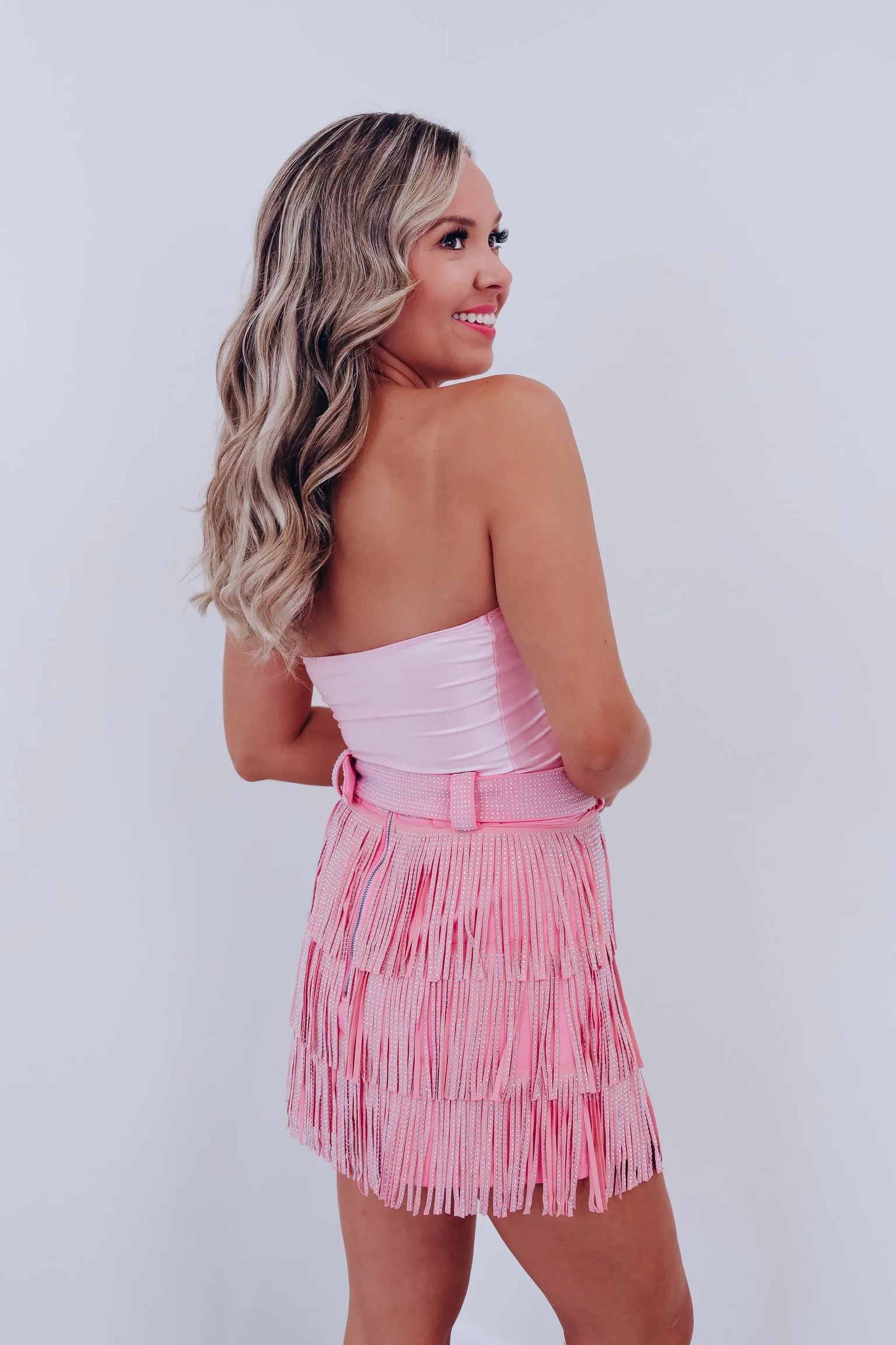 Farah Faux Leather Corset Top - Pink