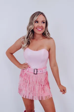 Farah Faux Leather Corset Top - Pink