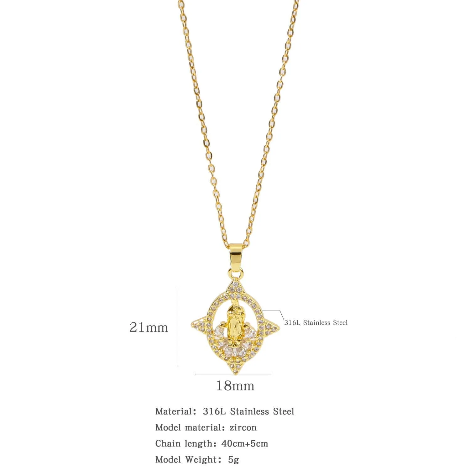 Fashion Retro Style Gold Virgencita Necklace
