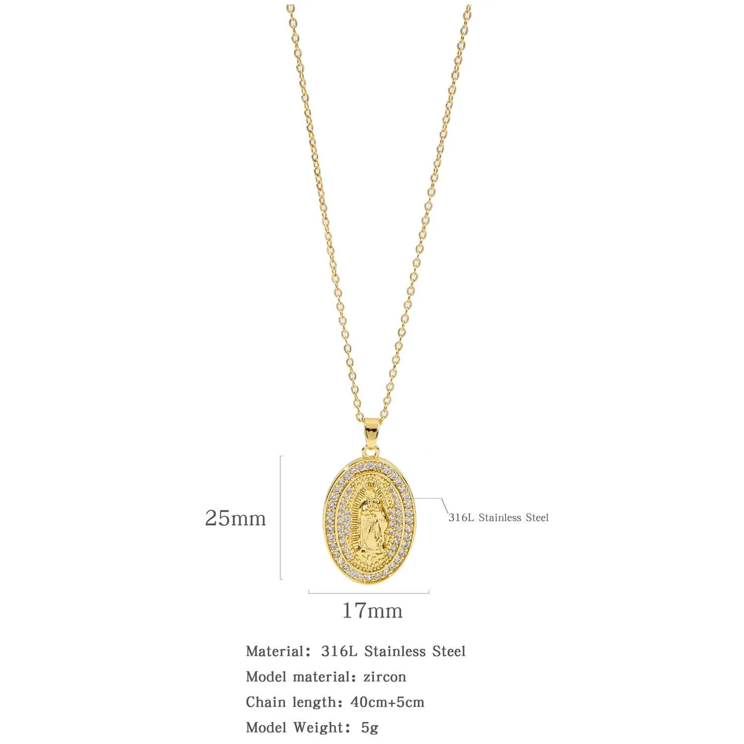 Fashion Retro Style Gold Virgencita Necklace