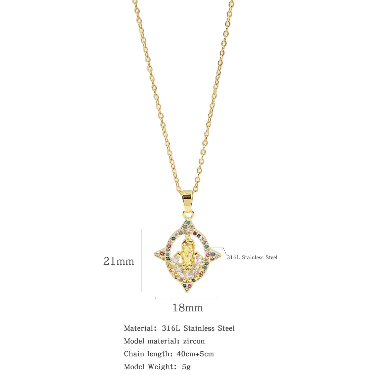 Fashion Retro Style Gold Virgencita Necklace