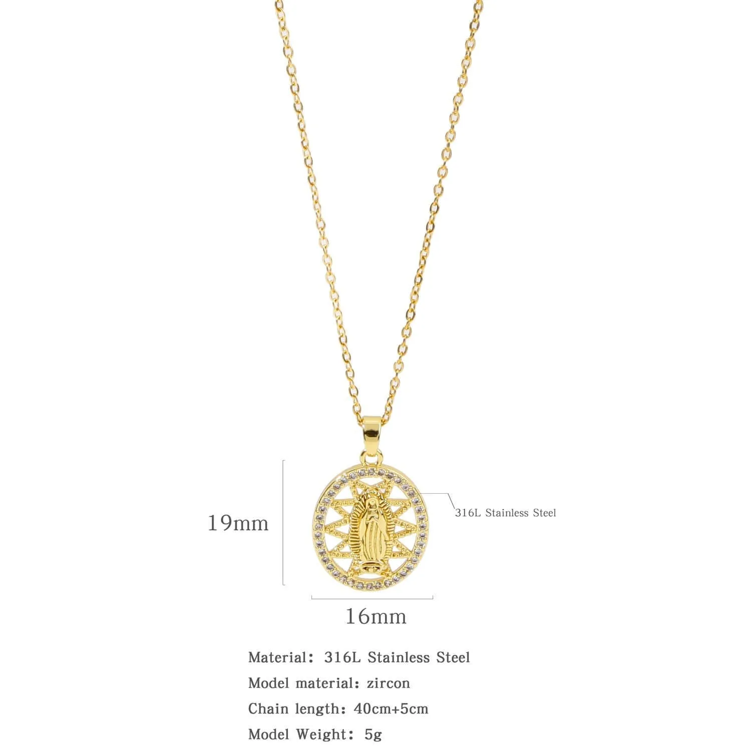 Fashion Retro Style Gold Virgencita Necklace