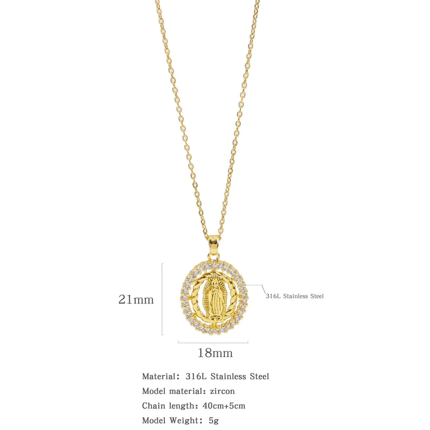 Fashion Retro Style Gold Virgencita Necklace