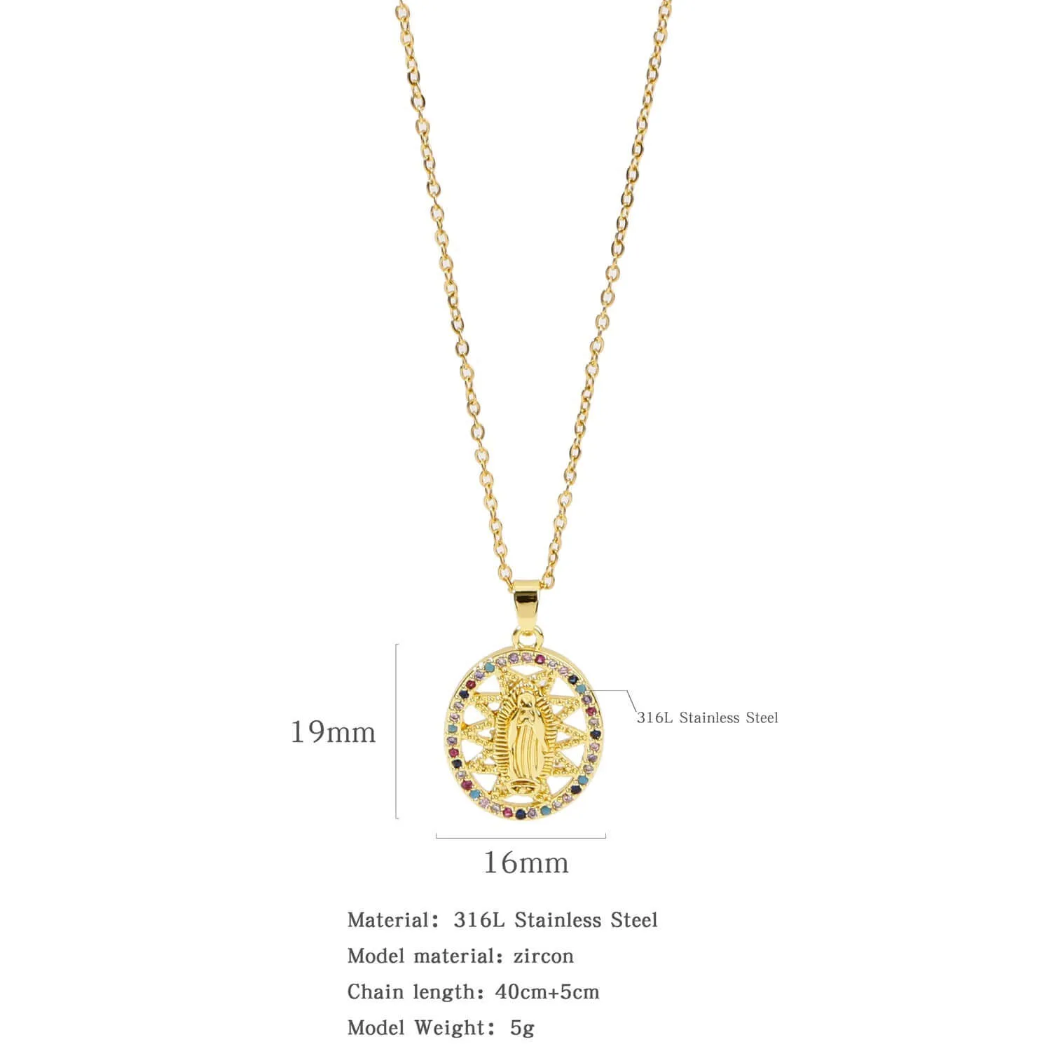Fashion Retro Style Gold Virgencita Necklace