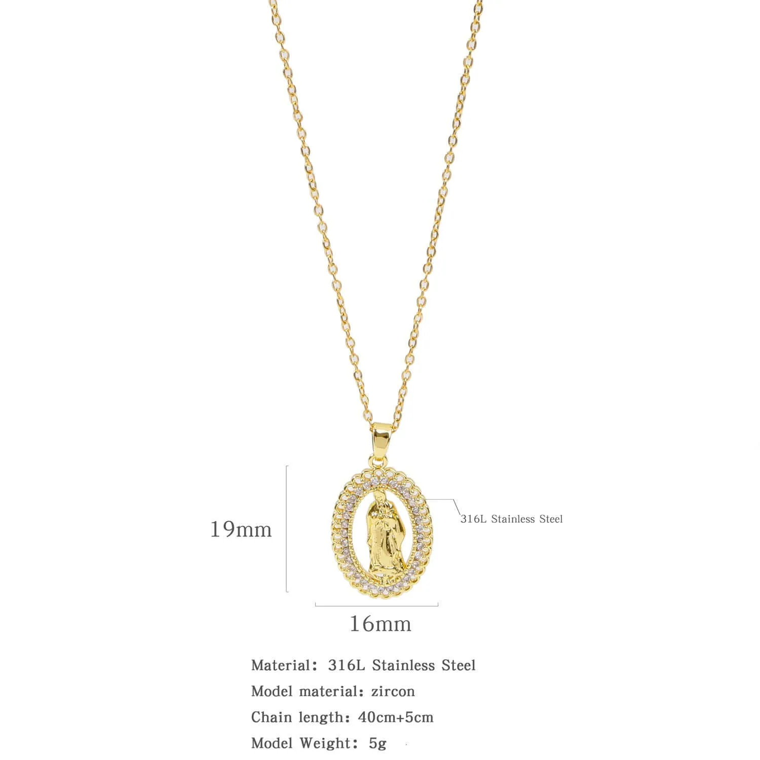 Fashion Retro Style Gold Virgencita Necklace