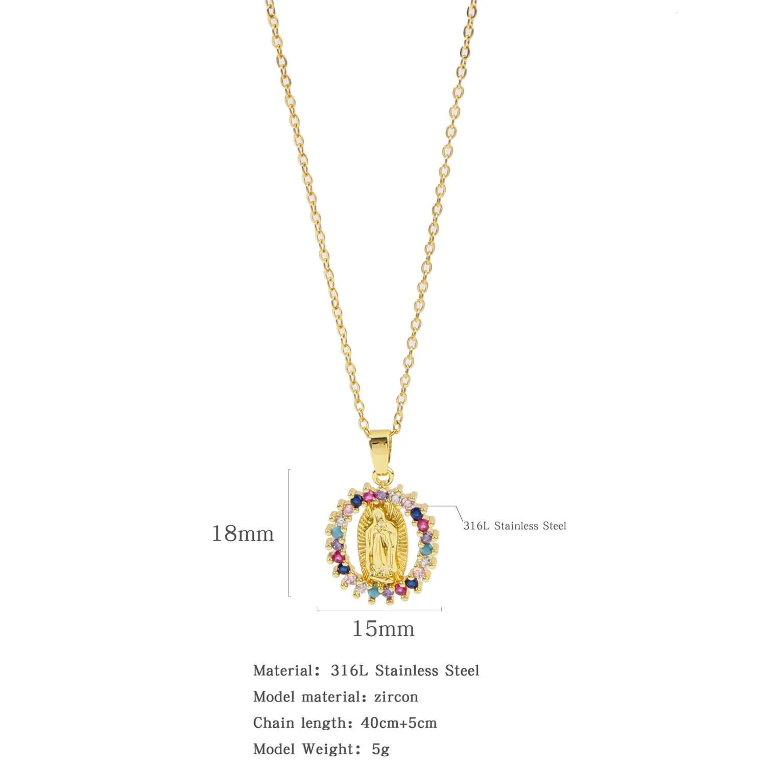 Fashion Retro Style Gold Virgencita Necklace