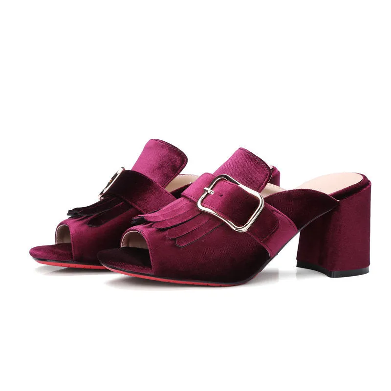 Fashion Sandals and Slippers High-heeled Belt Buckle Gold Velvet Sandals Fish Mouth Temperament Sandals and Slippers