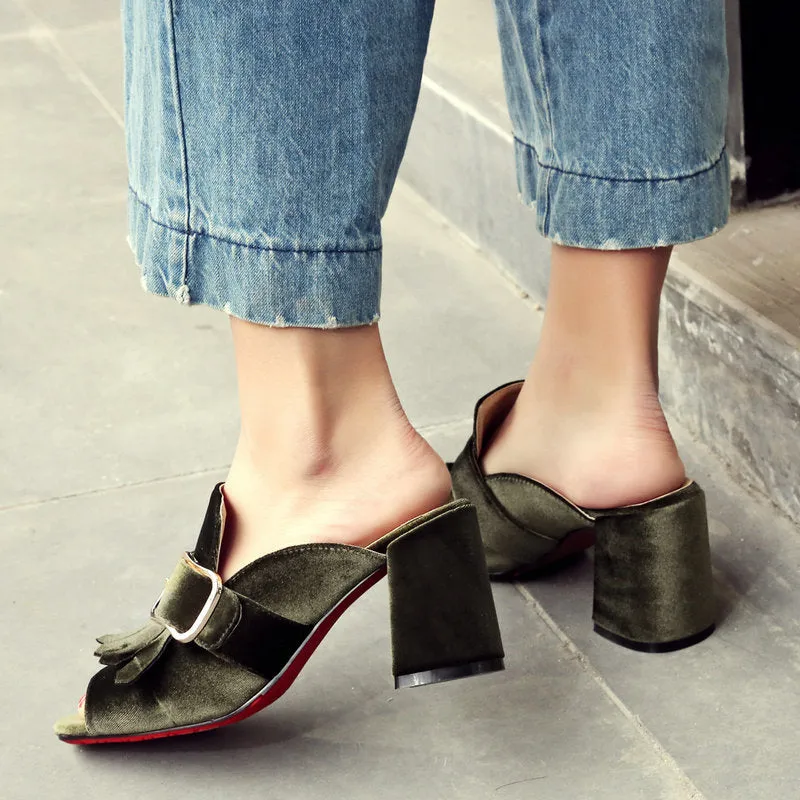 Fashion Sandals and Slippers High-heeled Belt Buckle Gold Velvet Sandals Fish Mouth Temperament Sandals and Slippers