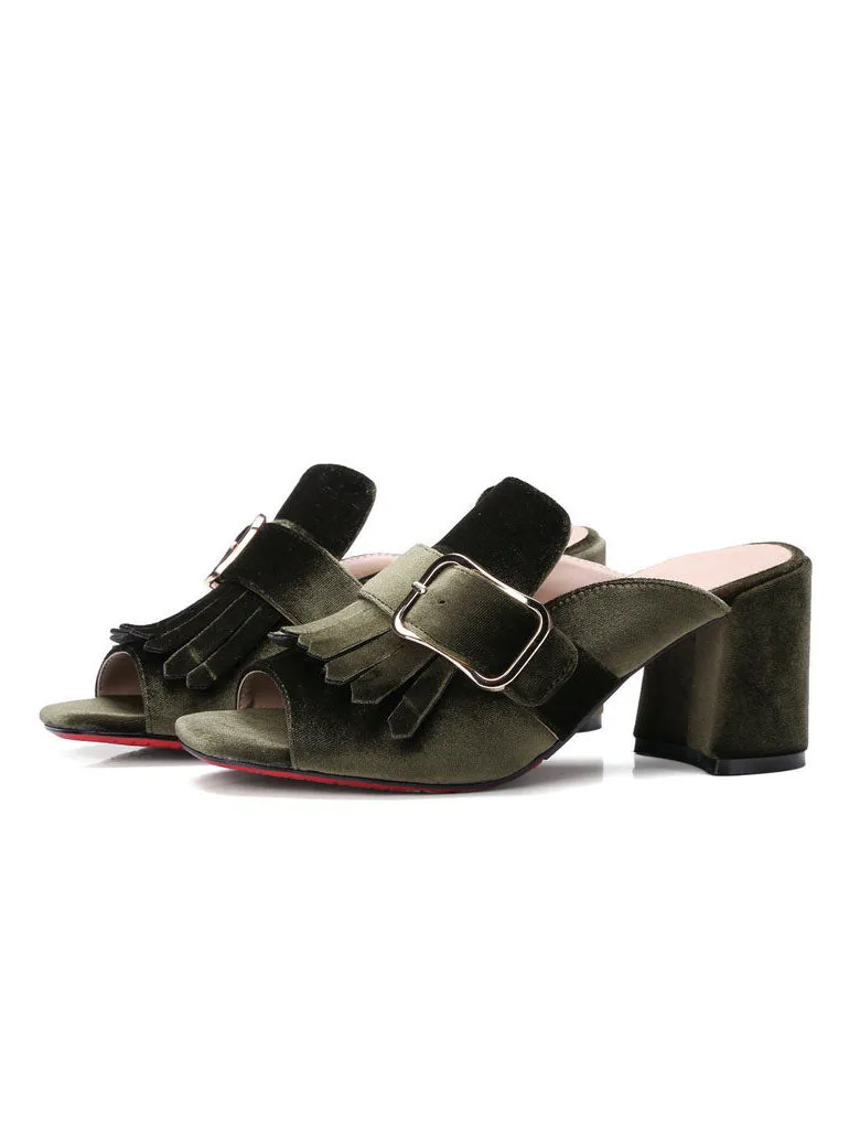 Fashion Sandals and Slippers High-heeled Belt Buckle Gold Velvet Sandals Fish Mouth Temperament Sandals and Slippers