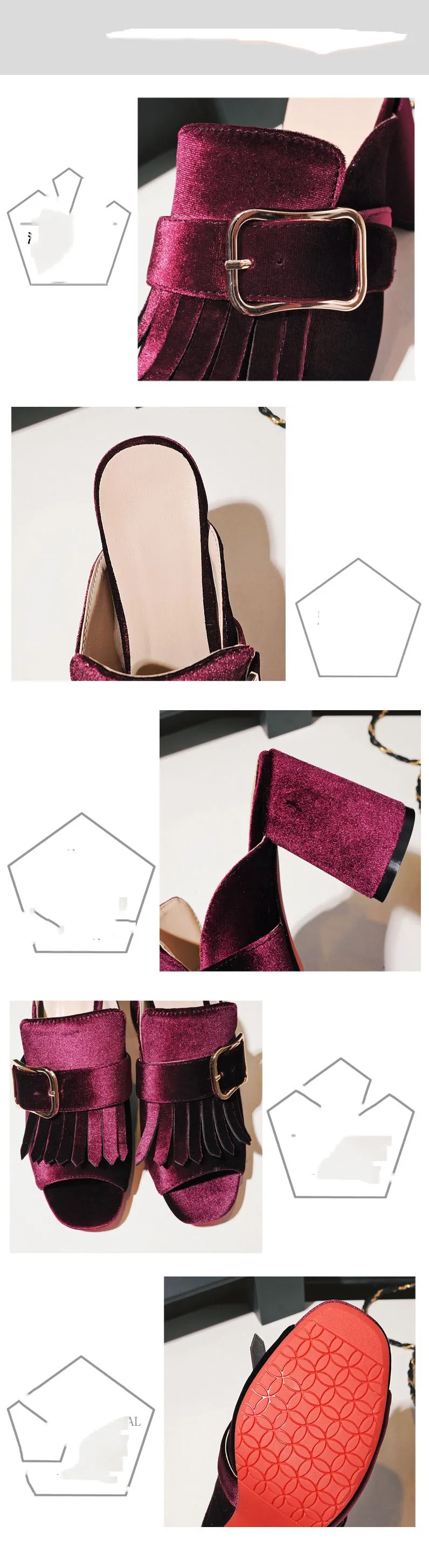 Fashion Sandals and Slippers High-heeled Belt Buckle Gold Velvet Sandals Fish Mouth Temperament Sandals and Slippers