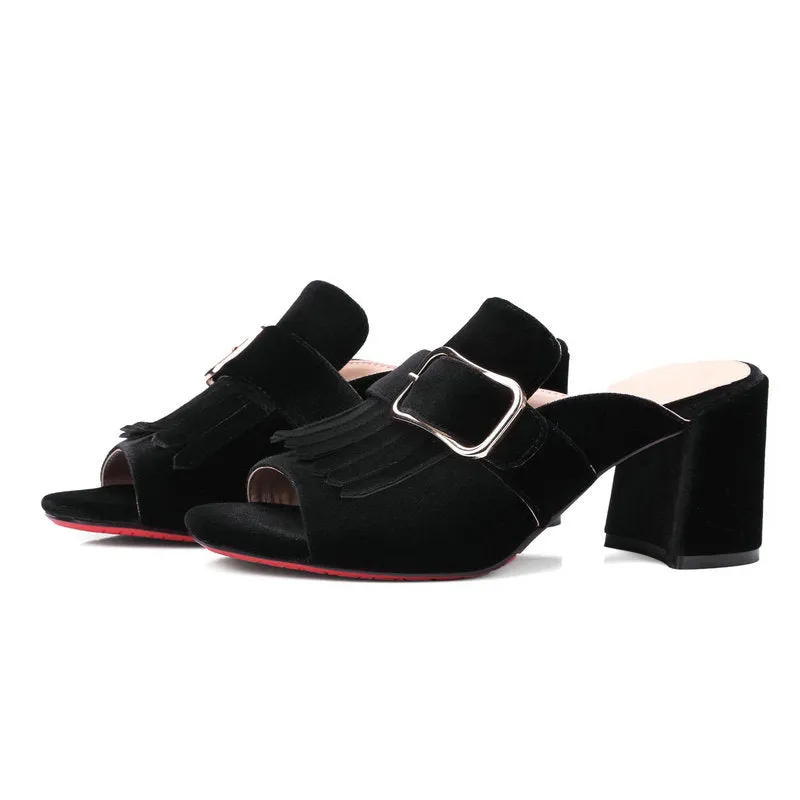 Fashion Sandals and Slippers High-heeled Belt Buckle Gold Velvet Sandals Fish Mouth Temperament Sandals and Slippers