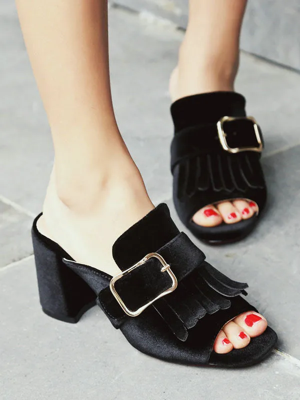 Fashion Sandals and Slippers High-heeled Belt Buckle Gold Velvet Sandals Fish Mouth Temperament Sandals and Slippers