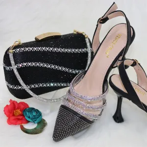 Fashionable New Design CR381 Italian Ladies Shoes and Bag to Match Classics Style Decorate with Rhinestone for Wedding Party