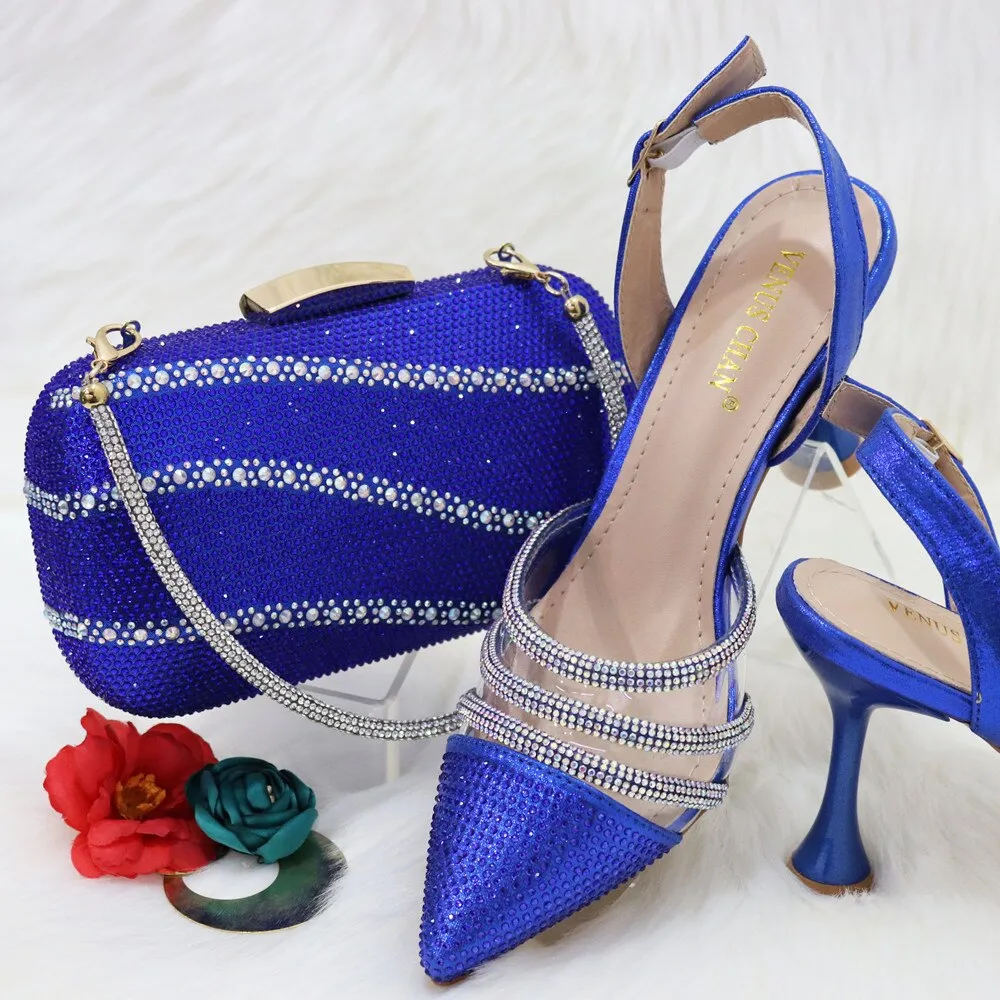 Fashionable New Design CR381 Italian Ladies Shoes and Bag to Match Classics Style Decorate with Rhinestone for Wedding Party