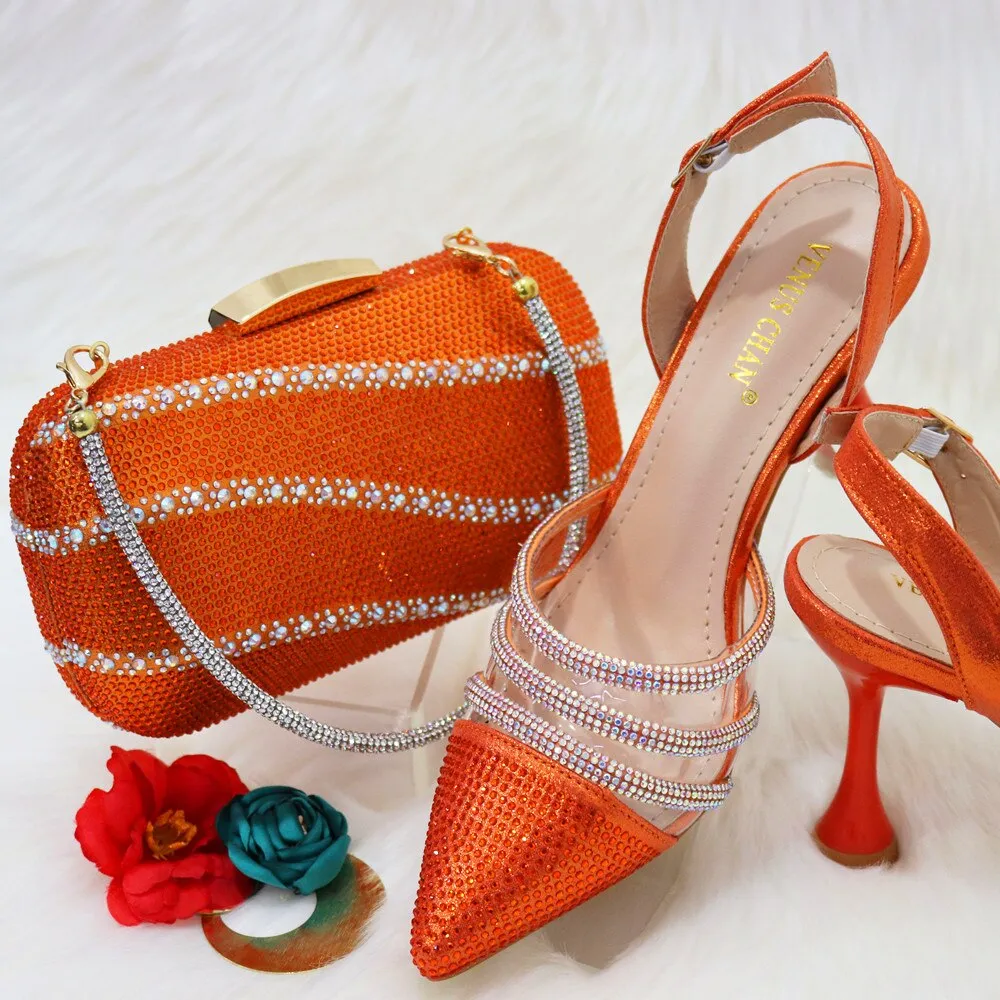Fashionable New Design CR381 Italian Ladies Shoes and Bag to Match Classics Style Decorate with Rhinestone for Wedding Party