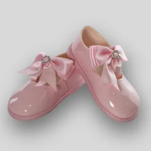 First Walker Shoes - Pink Hard Sole with Bow and Diamante